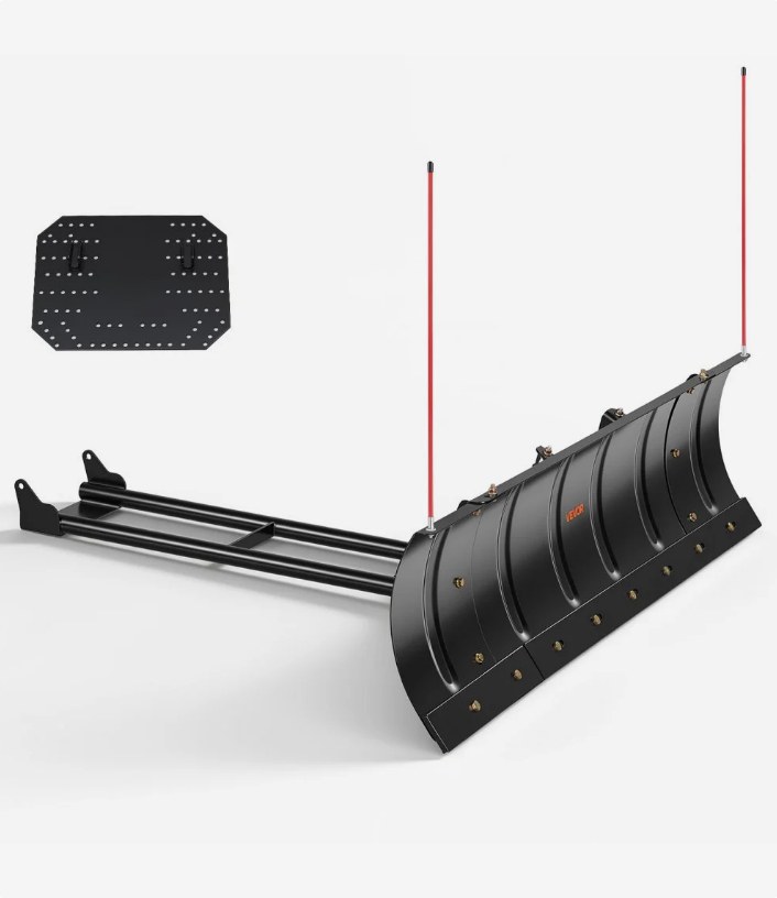 VEVOR TC7113 ATV and UTV snow plow kit, 1092 or 1524 mm black steel blade with mounting plate, official product image