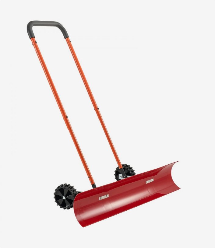 VEVOR H955 wheeled snow pusher, 96 cm red angled blade on two wheels, official product image
