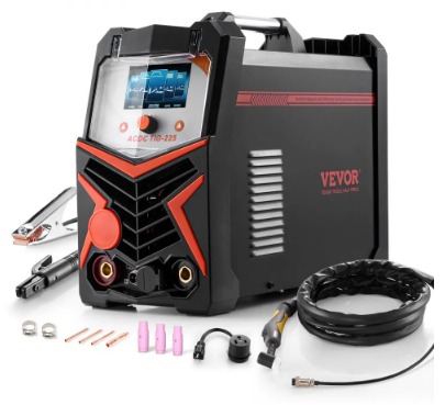 VEVOR ACDC TIG-225 6-in-1 AC/DC TIG welder with large LED display, torch and accessories, official product image