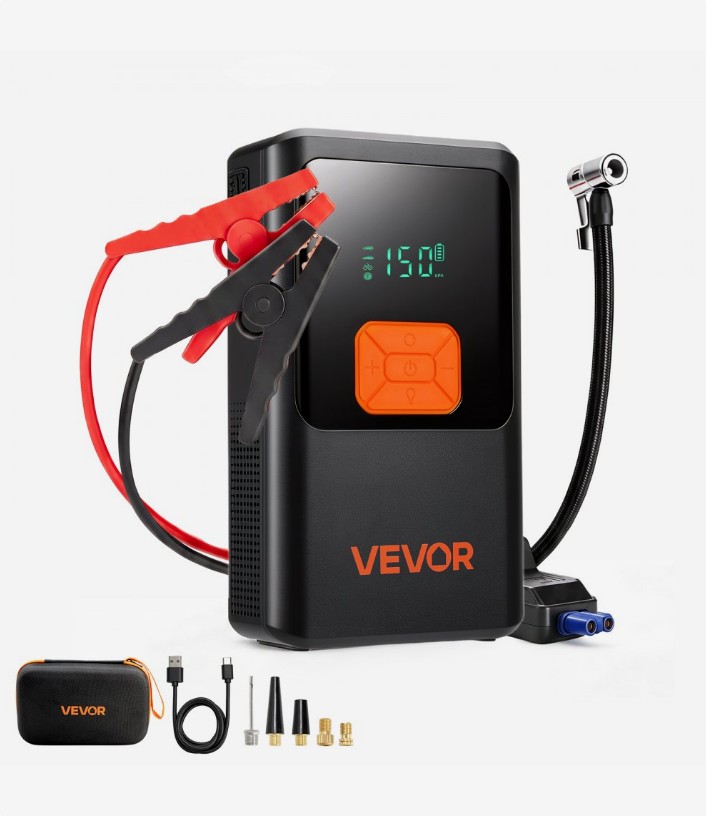 VEVOR JS-383 4000A jump starter with air compressor and LCD display, official product image