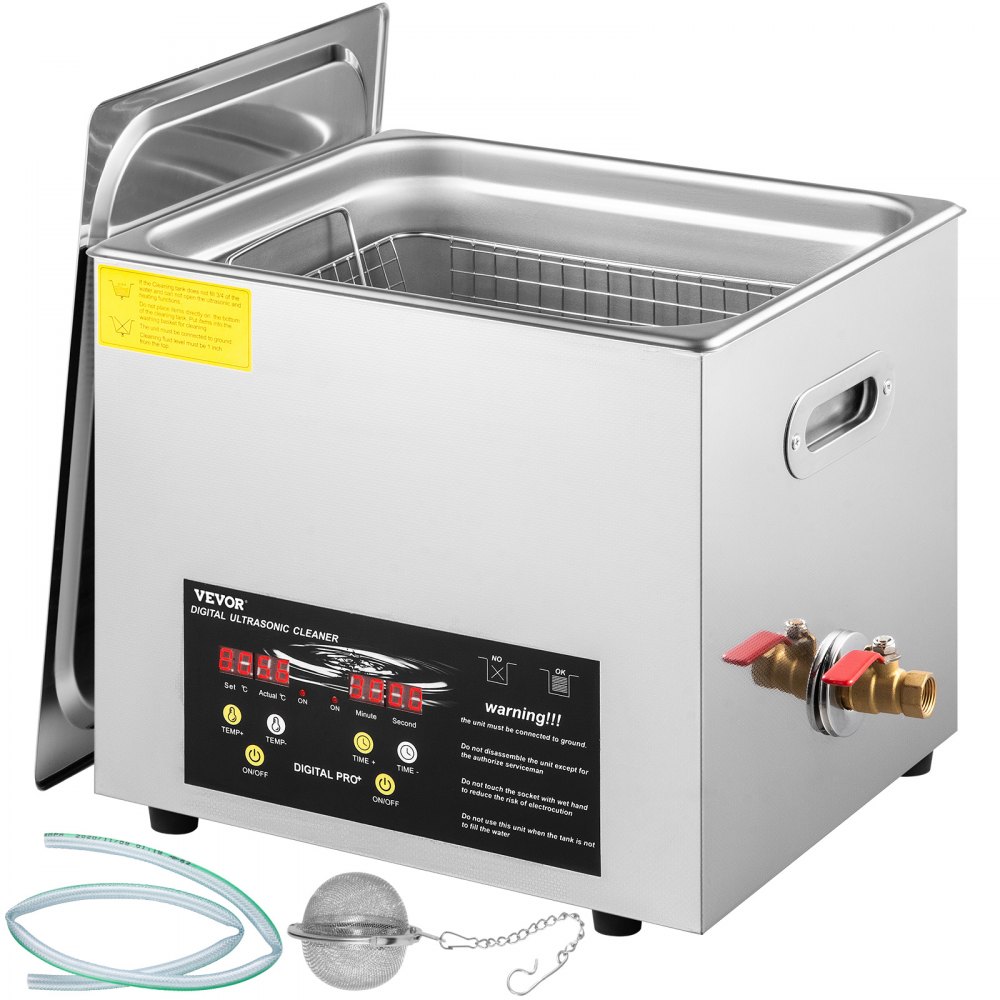 VEVOR 10L ultrasonic cleaner with heater, digital timer and drain valve, official product image