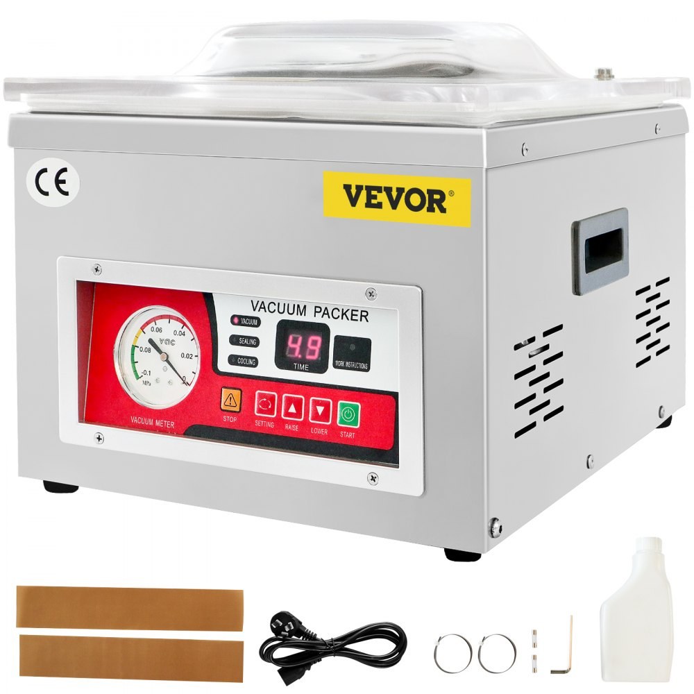 VEVOR DZ-260A-V2 tabletop chamber vacuum sealer, 260 mm seal bar, stainless steel, official product image