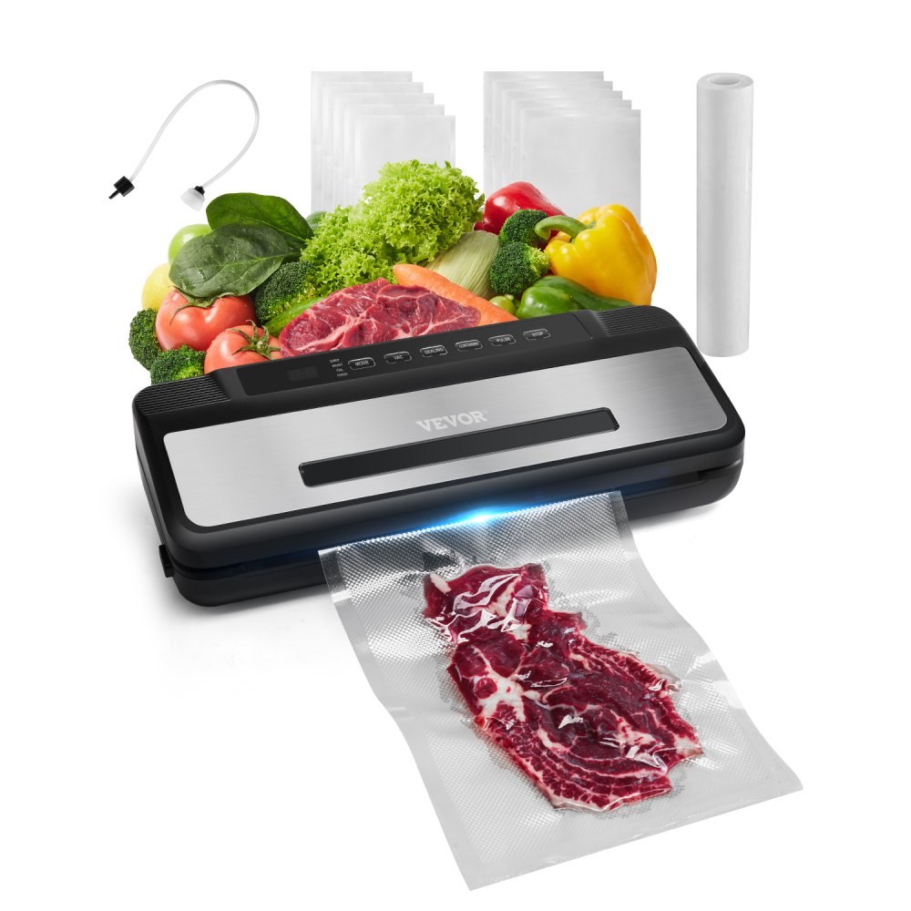 VEVOR ZK-8861 7-in-1 edge vacuum sealer, 80 kPa, 120 W, with bag roll and jar hose, official product image
