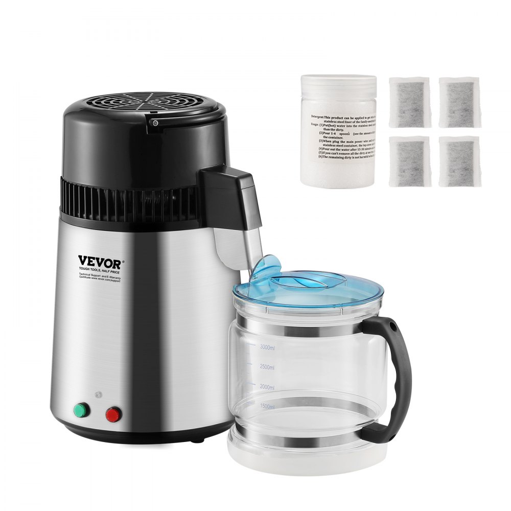 VEVOR 4L stainless steel water distiller YMK40202 with glass carafe, official product image