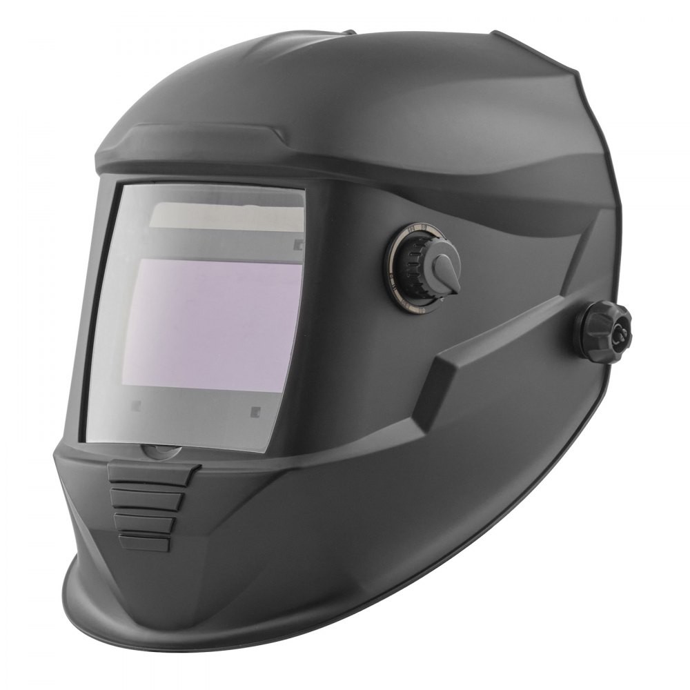 VEVOR METIS BY601E auto-darkening welding helmet, matte black, 100 x 59.4 mm lens, 4 arc sensors, official product image