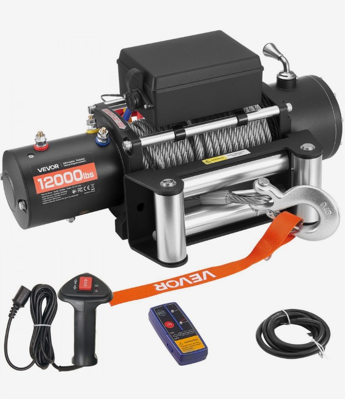 VEVOR 5400 kg 12V truck winch with steel wire rope, roller fairlead and remotes, official product image