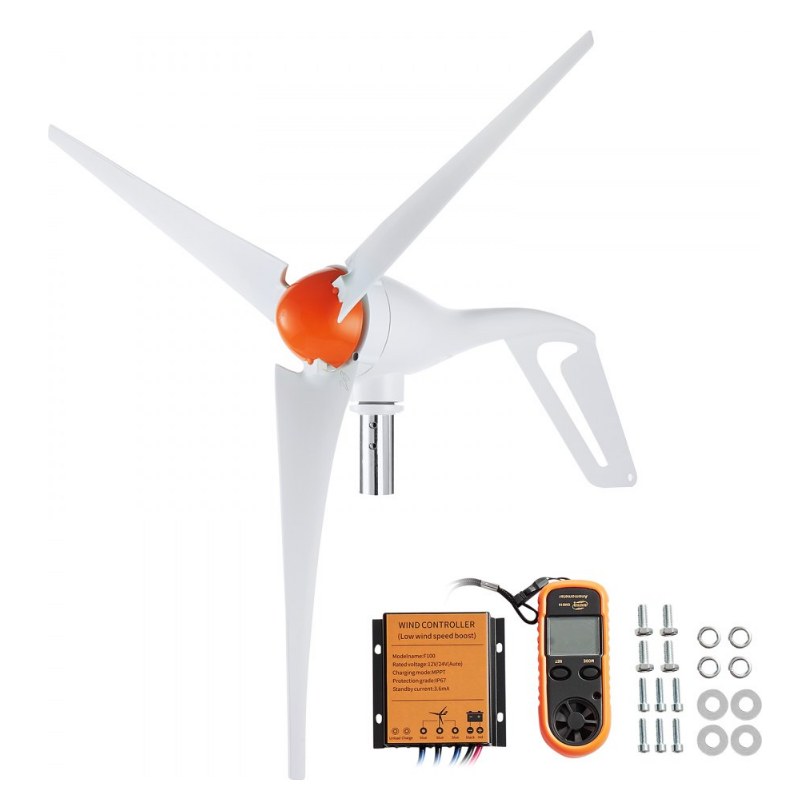VEVOR 500W 12V three-blade wind turbine with MPPT controller and handheld anemometer, official product image
