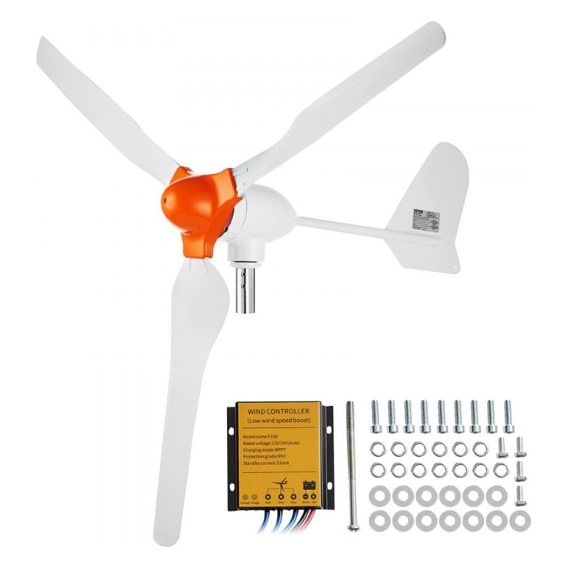 VEVOR 800W 12V three-blade wind turbine with 1.5 m rotor, MPPT controller and bolts, official product image